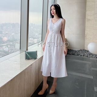 VÁY CỔ V CÚC BỌC ĐAI EO