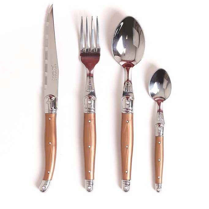 Bộ DAO THÌA DĨA (muỗng, nĩa) inox 304 Pháp Cán nhựa Màu Vàng | Sa Maison x Jean Dubost
