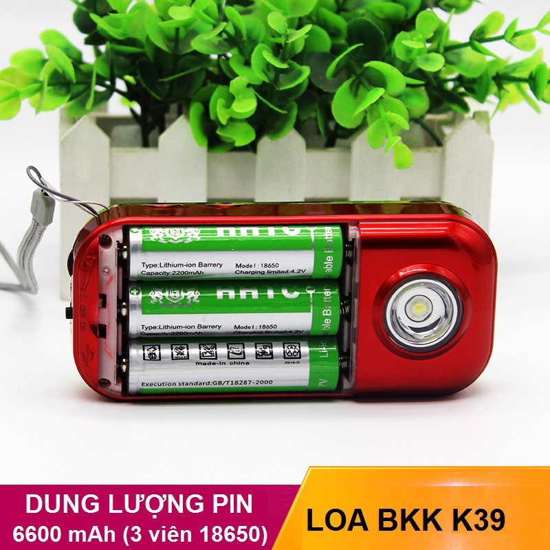 Loa đa năng BKK K39 hỗ trợ 2 khe thẻ nhớ - Pin khủng 6600mah (Đen đỏ)