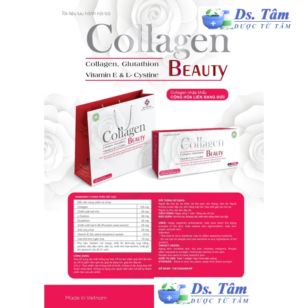 Collagen Beauty Nguyên liệu nhập khẩu từ đức-hộp 45 viên.