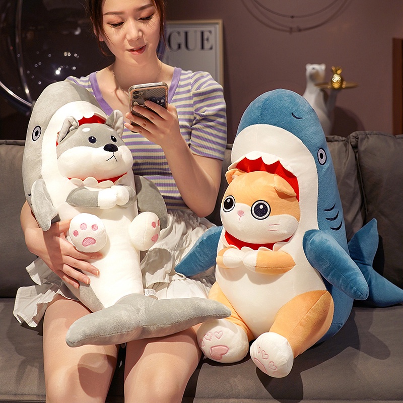 Đồ chơi nhồi bông Hình Mèo/Cá Mập/Chó husky Dễ Thương Dùng Làm Quà Tặng Sinh Nhật Cho Bé