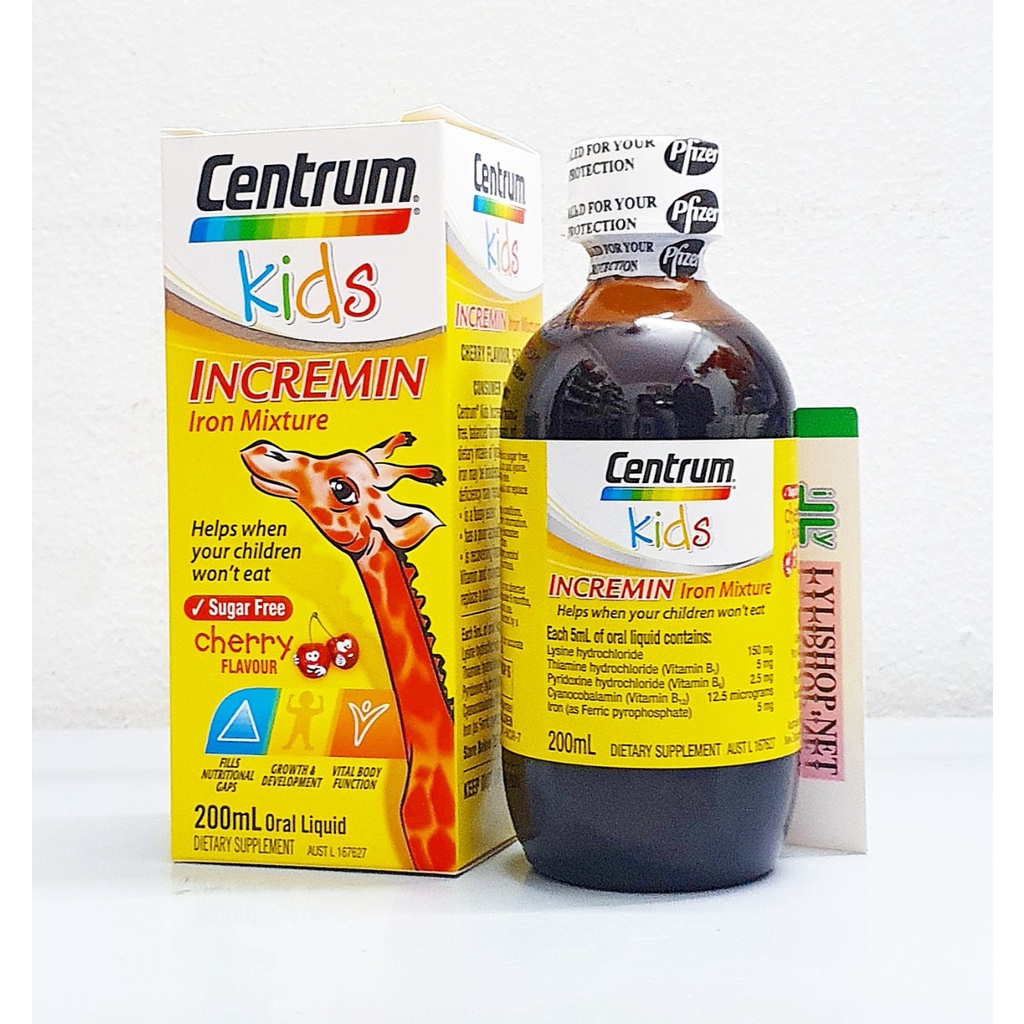 Siro vitamin tổng hợp Centrum Kids Incremin Iron Mixture Dành Cho Trẻ Biếng Ăn chai 200 ml của Úc