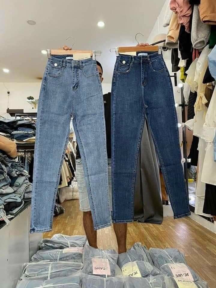 Quần bò jeans cạp cao dáng ôm nắp túi