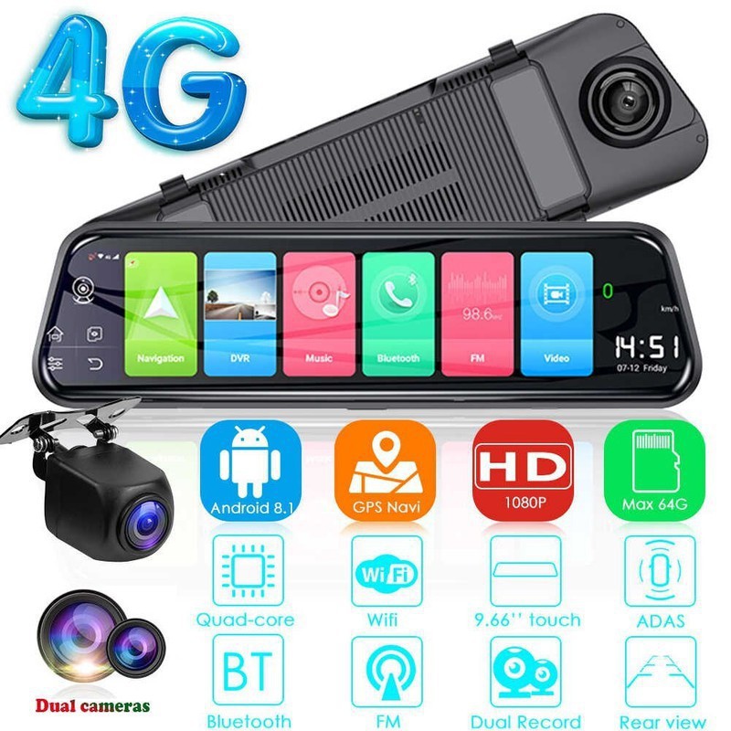 Camera hành trình Android  4G 10 inche 2G ram ADAS  cảnh báo chệch làn cảnh báo va chạm