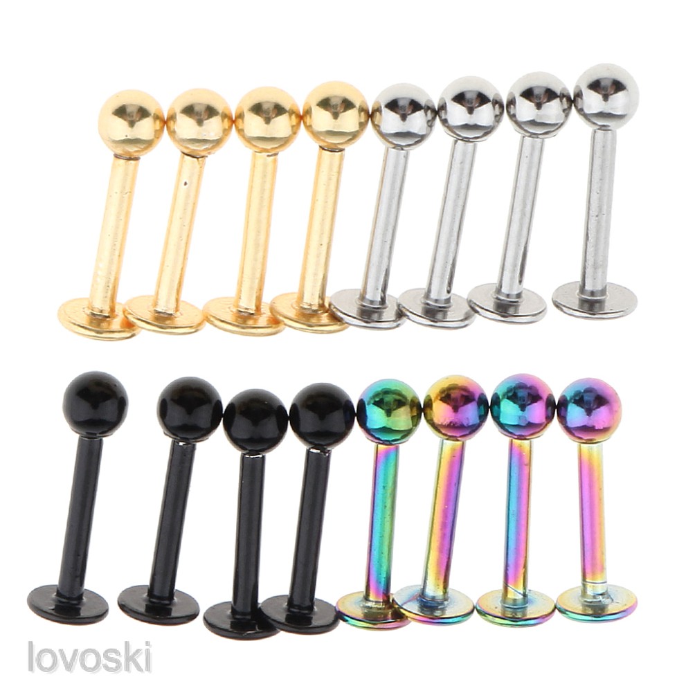 Set 16 khuyên kim loại hình bóng tròn đơn giản 18g thời trang dành cho nam nữ