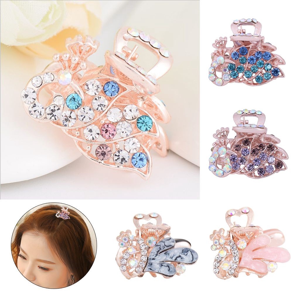 Kẹp tóc kim loại hình đuôi công đính đá lấp lánh phong cách Hàn Quốc