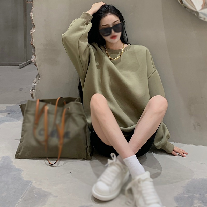 Áo hoodie dài tay màu trơn thời trang nữ tính