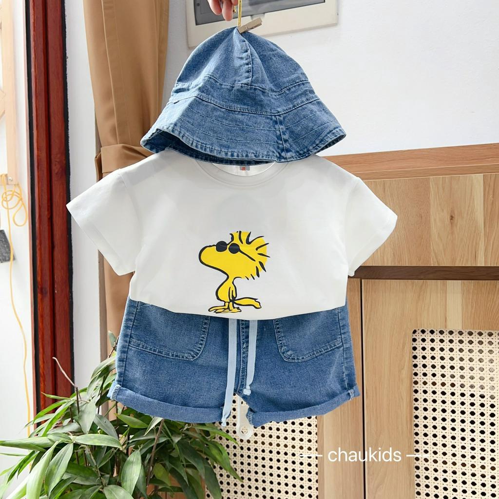 Bộ Quần Áo Cho Bé Trai, Bé Gái Cotton Quần Jeans Họa Tiết PEANUTS Dễ Thương, Đồ Bộ Cho Bé Mặc Đi Chơi Đi Học CK344