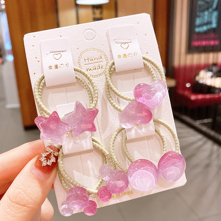 [Bộ 4] Dây Buộc Tóc Dây Cột Tóc Hình Trái Tim Ngôi Sao Phụ Kiện Thời Trang Cho Bé AB019