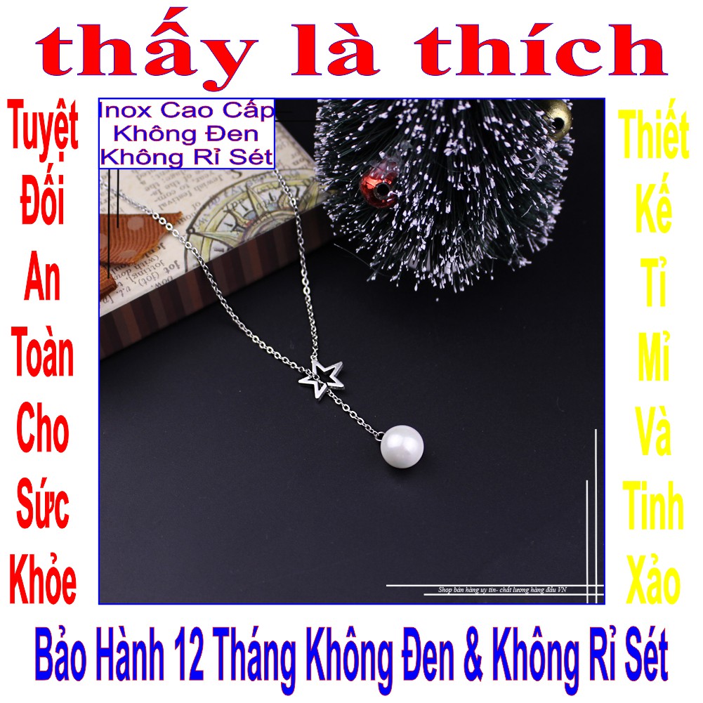 (Đảm bảo hạt đá khít đều đẹp) Vòng cổ ngôi sao 5 cánh rỗng rớt trái châu or hạt ngọc - Cam kết 1 đổi 1 nếu hoen,gỉ sét