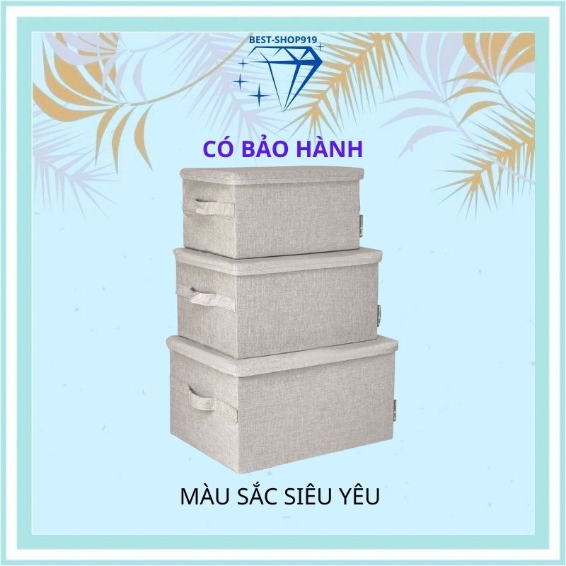 Hộp Vải Đựng Quần Áo Bằng Vải Gấp Gọn Bigso Xuất Thụy Điển Khung Cứng Có Quai Xách và Nắp Đậy Sắp Xếp Tủ Quần áo