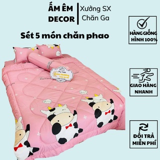 [HÀNG ĐẸP] Set Bộ 5 Món Chăn Phao Ga Gối Poly COTTON Chăn Bông Hơn 50 mẫu [ Chăn phao + Ga chun + 2 Vỏ gối