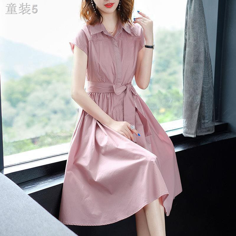 ☫ஐVáy hồng cánh sen tay ngắn mùa hè phong cách mới Hàn Quốc dáng dài thời trang chân ôm [