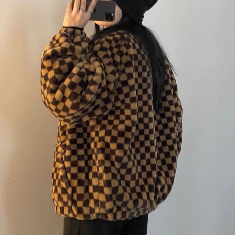 TKLIHN Áo khoác lông kẻ Caro ULZZANG phong cách Hiphop đường phố 2021 KÈM ẢNH THẬT CUỐI