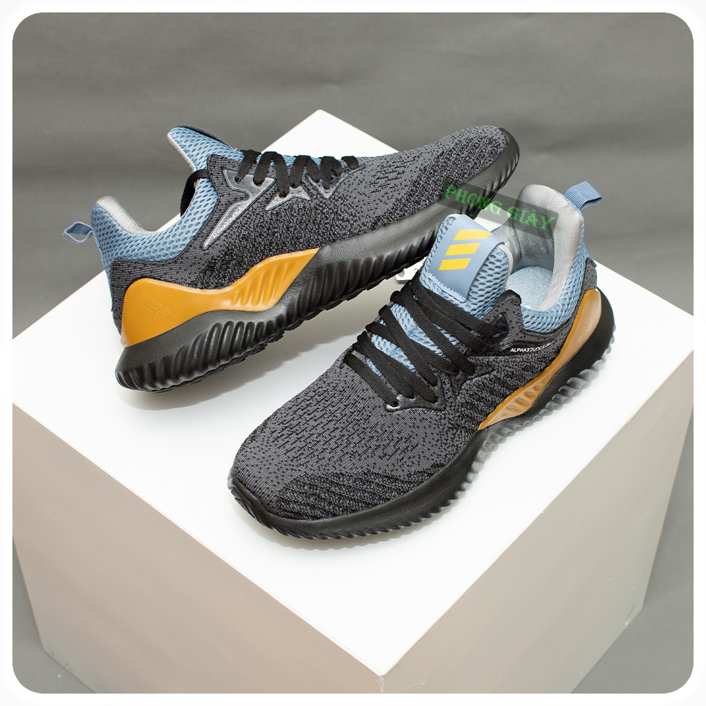 Giày sneaker nam giày thể thao nam Alphabounce muối tiêu màu đen vàng fullbox