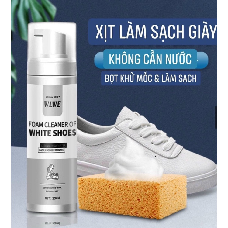 Bình / Chai Xịt Bọt Tuyết Giặt Khô Giày, Tẩy Trắng Vệ Sinh Giày Dép Sneaker 200ml Chuyên Dụng