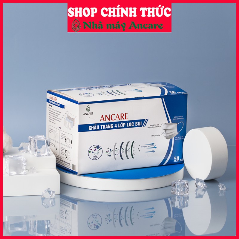 [Chính Hãng - FreeShip] Khẩu Trang Y Tế 4 Lớp Hộp 50 Cái Xuất Khẩu ANCARE. Vải Không Dệt Kháng Khuẩn Cao Cấp Xuất Khẩu