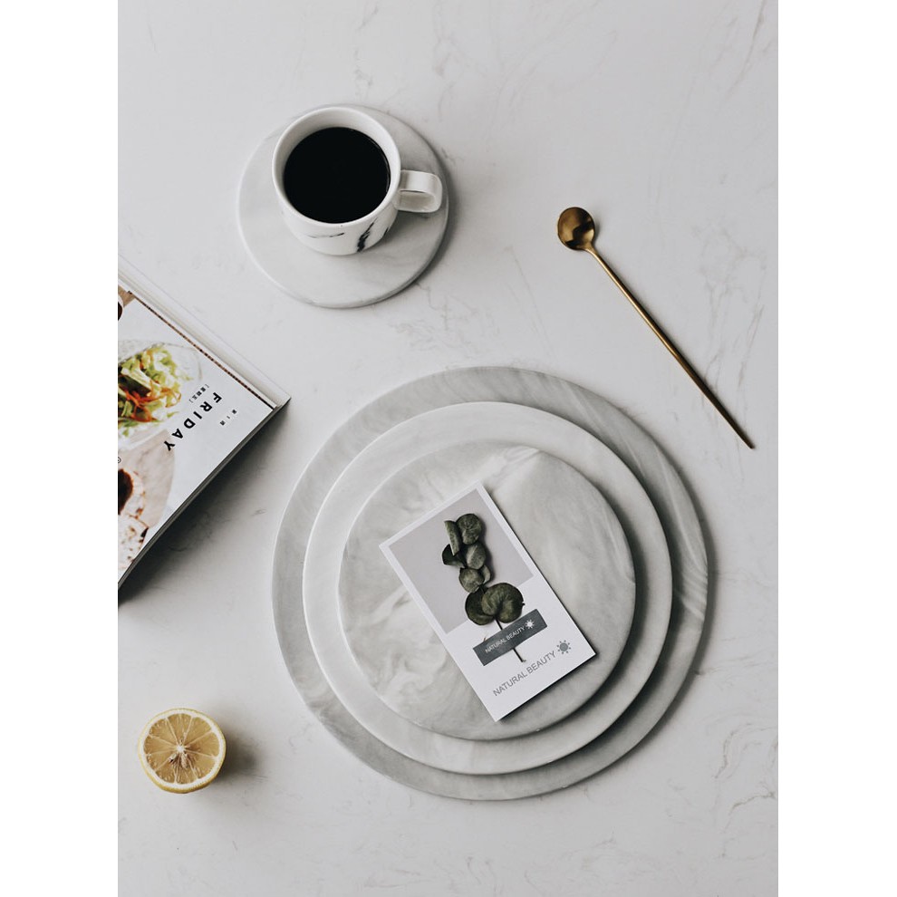 Khay Ceramic tròn hiện đại (Vân Marble xám)