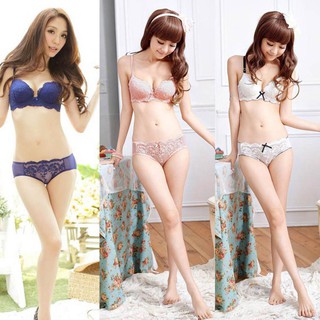 Set áo lót nâng ngực & quần lót nữ họa tiết ren hoa lá