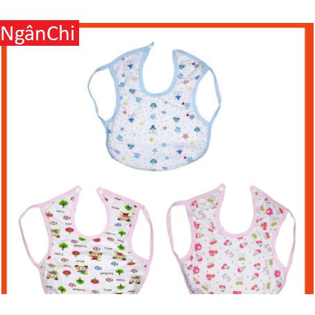 Yếm cho bé ăn dặm cotton chống thấm xỏ tay cúc bấm