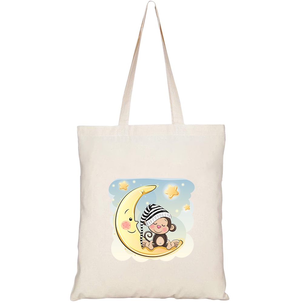 Túi vải tote canvas HTFashion in hình cute cartoon monkey sleeping on HT535