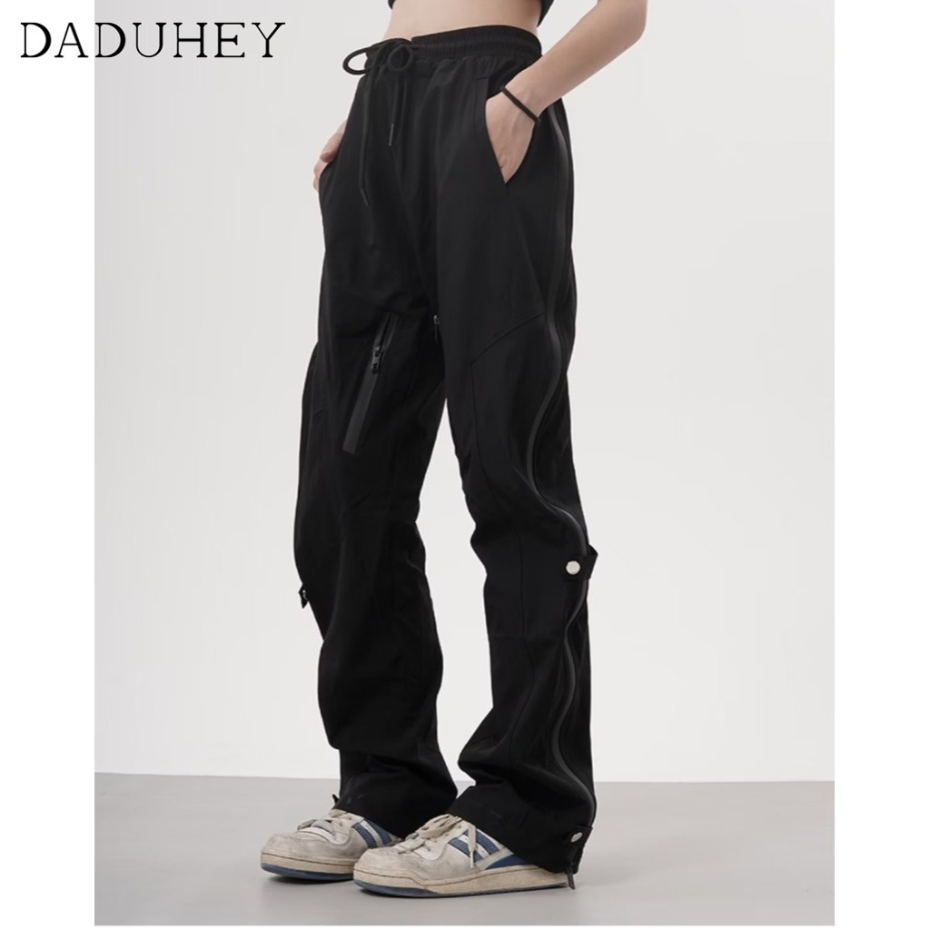 DaDuHey European and American Ins Fashion Brand Outdoor Waterproof Zipper Functional Overalls Men's and Women's Loose Straight Casual Pants
