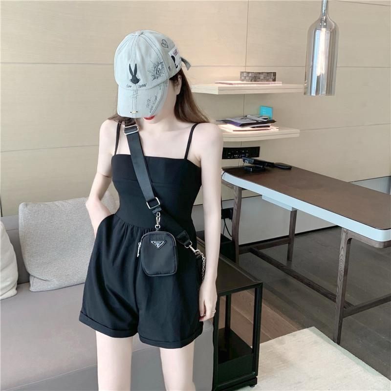 Bộ Áo Liền Quần Hai Dây Dáng Rộng Lưng Cao Ống Thẳng Gợi Cảm Cho Nữ