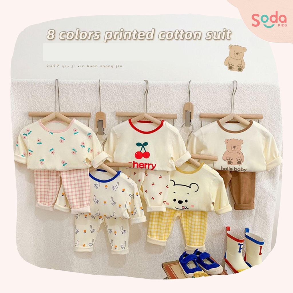 Bộ quần áo dài tay cho bé SODA KIDS, họa tiết dễ thương, chất liệu cotton co giãn, giữ nhiệt