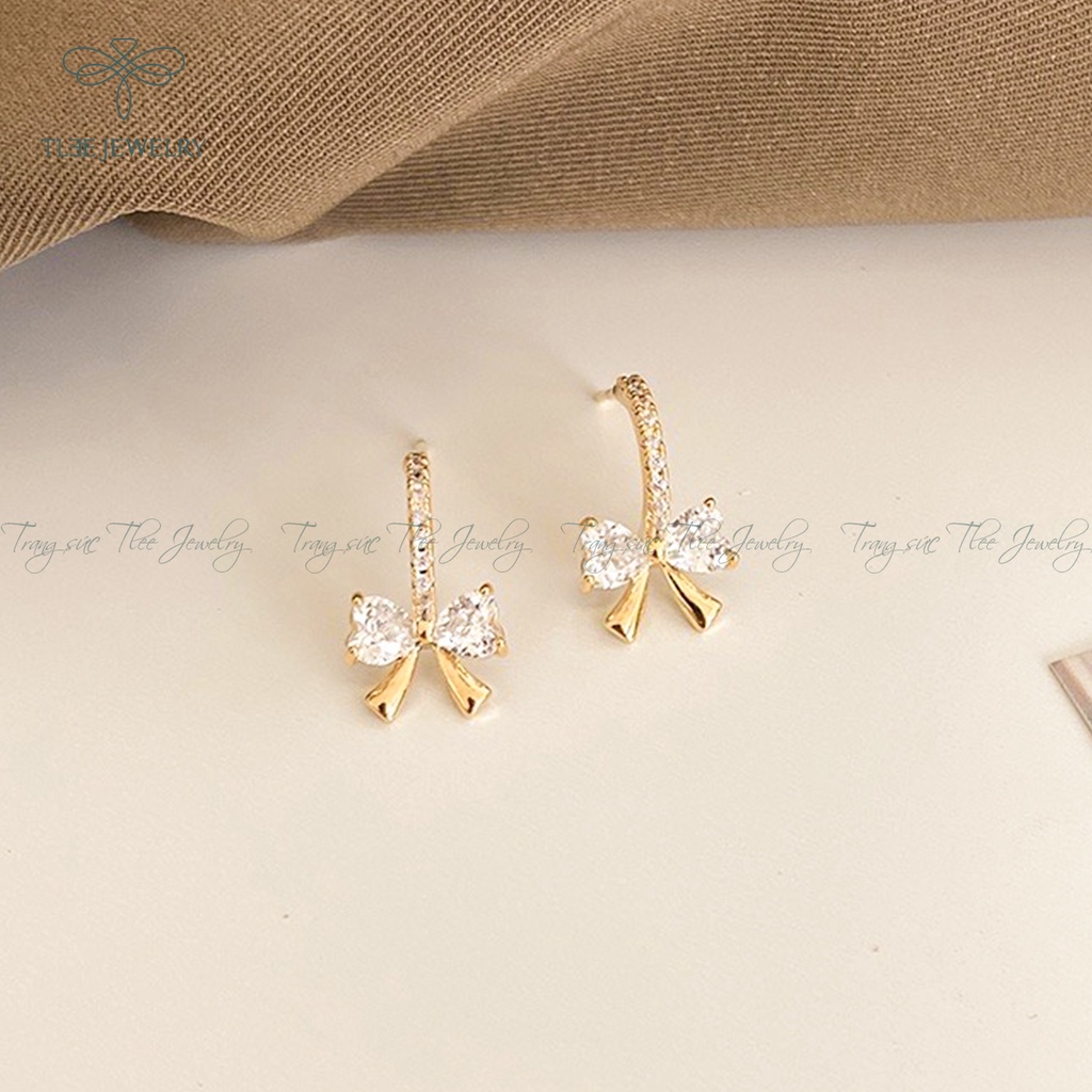 Khuyên tai bạc nữ TLEE nơ nạm đá mini dịu dàng, nữ tính NCJ B0112