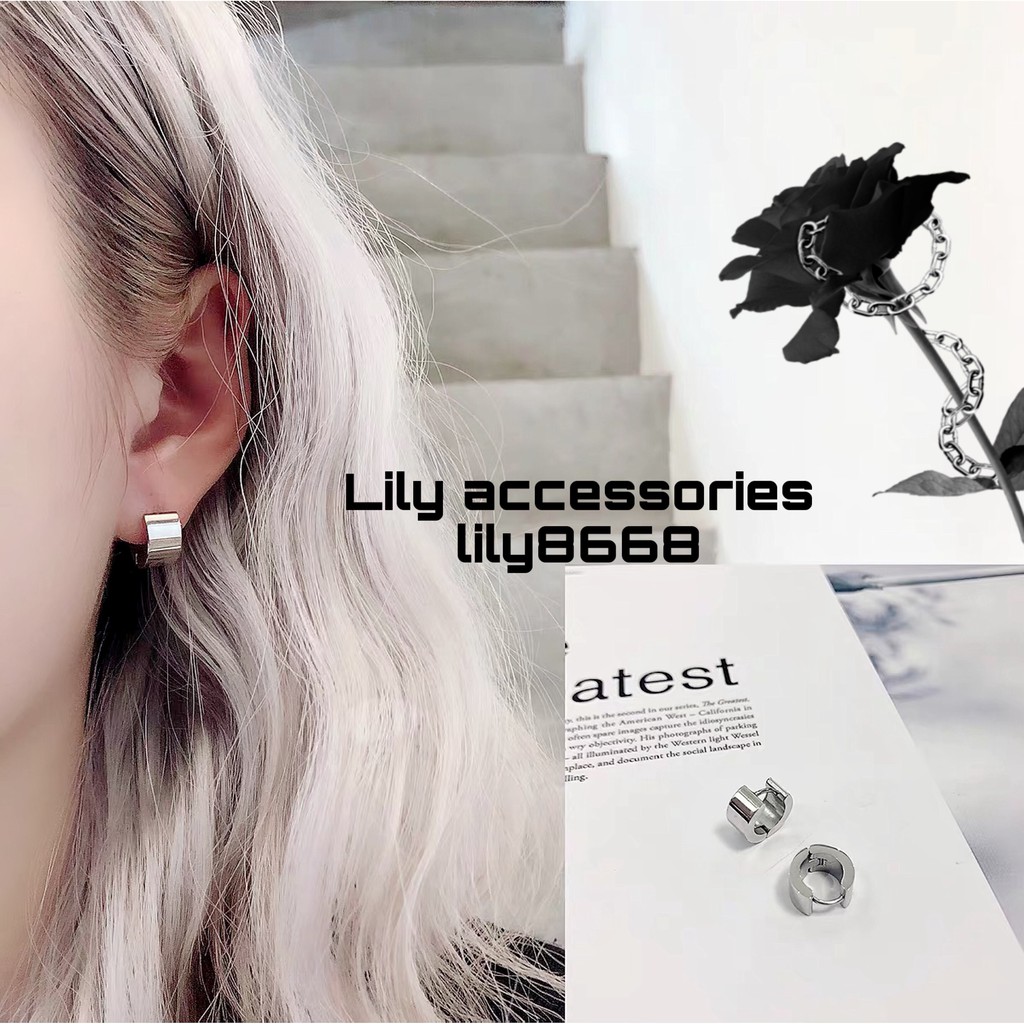 THICK HOOP EARRING khuyên tai titan tròn basic không gỉ không đen không dị ứng nam nữ Uniex