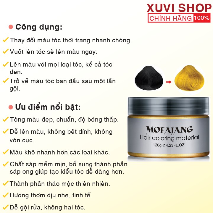 Sáp Vuốt Nhuộm Tóc Màu Vàng Cao Cấp MOFAJANG Nhật Bản 120g Chính Hãng Đổi Màu Tạm Thời - XUVI SHOP