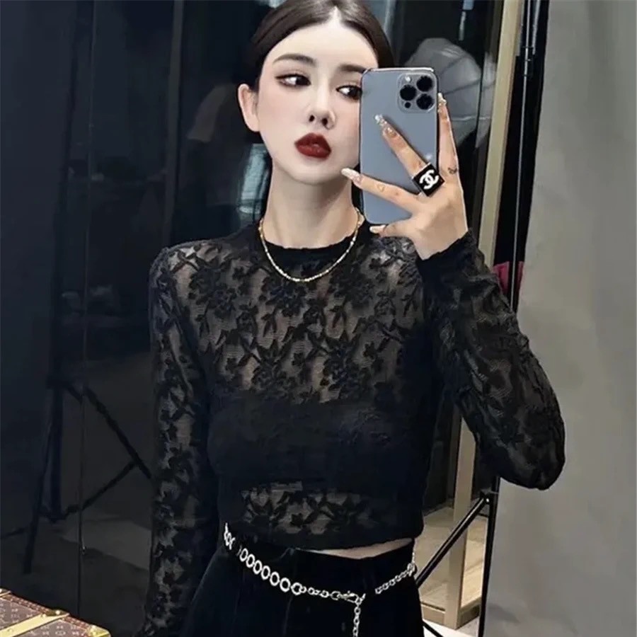 Áo Kiểu Tay Dài Phối Ren Hoa Thiết Kế Quyến Rũ Hợp Thời Trang