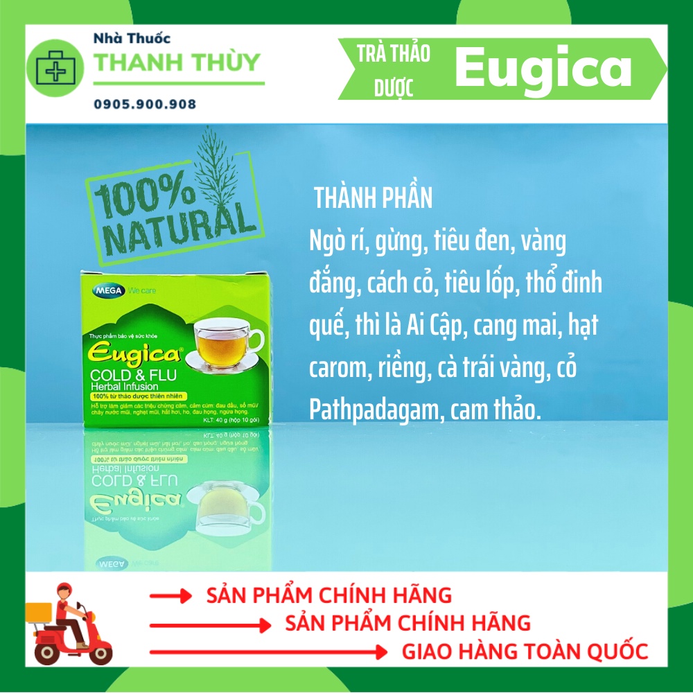 Trà Giải Cảm Eugica  Từ Thảo Dược, Phòng Cúm, Ngạt Mũi, Hắt Hơi, Cảm Lạnh Từ Gừng, Tiêu Đen, Quế