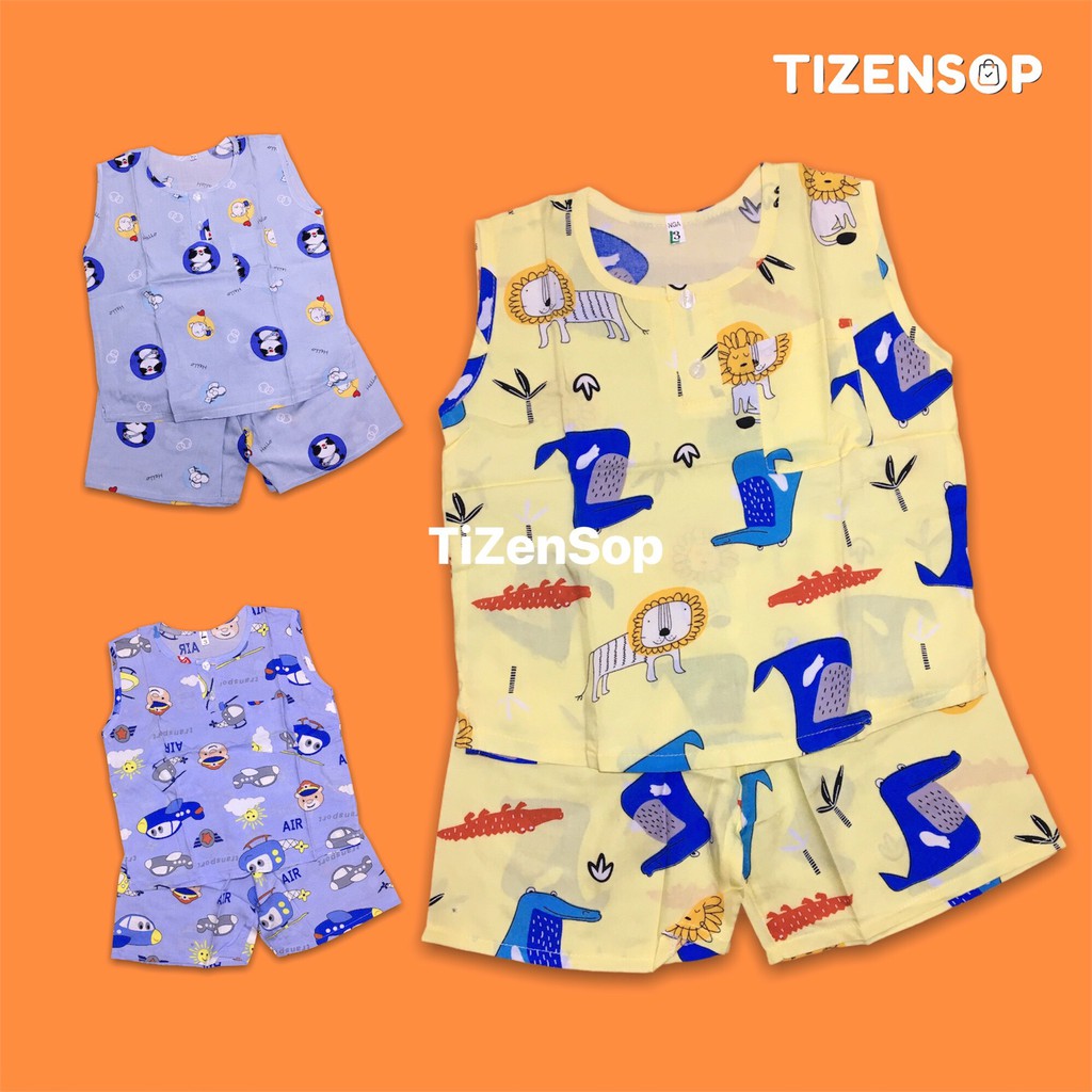 Đồ bộ bé trai vải tole lanh mặc mát kiểu dáng quần đùi áo sát nách