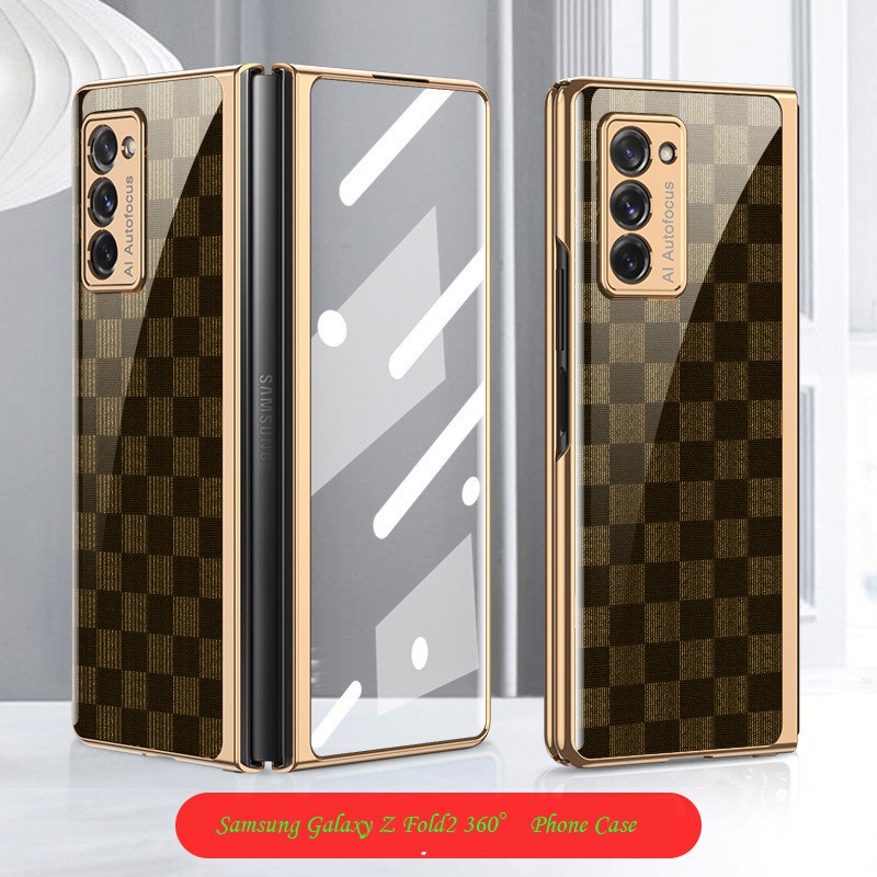 Z Ốp Điện Thoại Kính Cường Lực Họa Tiết Cờ Vua Cổ Điển Bảo Vệ Toàn Diện 360 Độ Cho Samsung Galaxy Z 