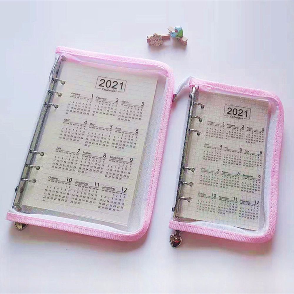 HARRIETT Portable Loose-Leaf Notebook Cover Colorful A5/A6 Glitter Transparent 6 Hole Binder Clip Korean Stationery PVC Zipper Notebook Pages/Multicolor