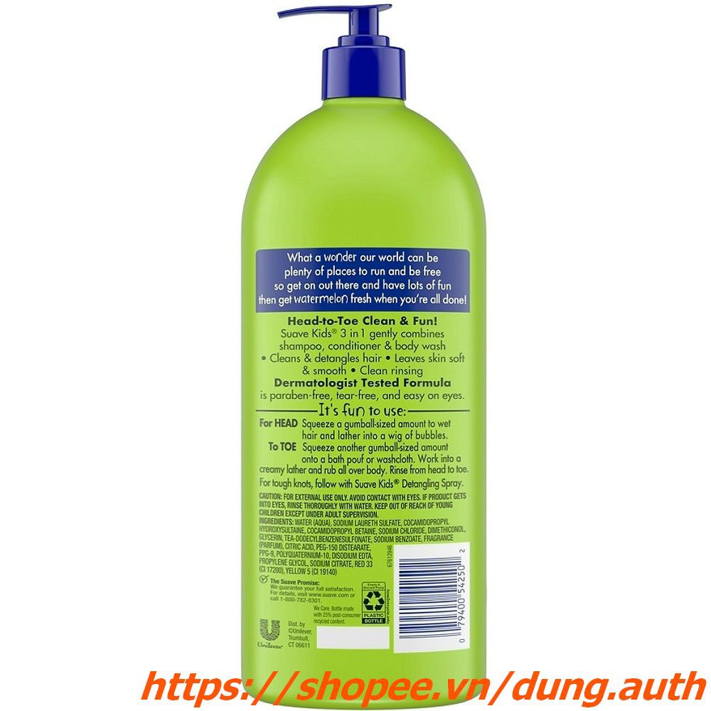 Dầu Tắm Gội Xả Tắm 1.18l Suave Kids 3 Trong 1 (Tắm, gội và xả) | BigBuy360 - bigbuy360.vn