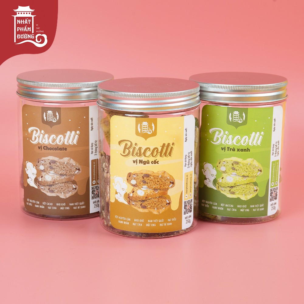 Bánh Biscotti vị trà xanh 250g Nhất Phẩm Đường 100% bột nguyên cám đô ăn vặt ăn kiêng