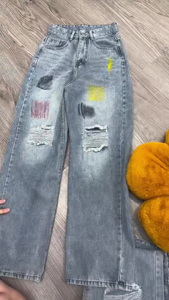 Quần jean nữ cạp cao phủ Màu graphic chất vải cao cấp quần jean nữ ống rộng quần ống suông sunni | BigBuy360 - bigbuy360.vn