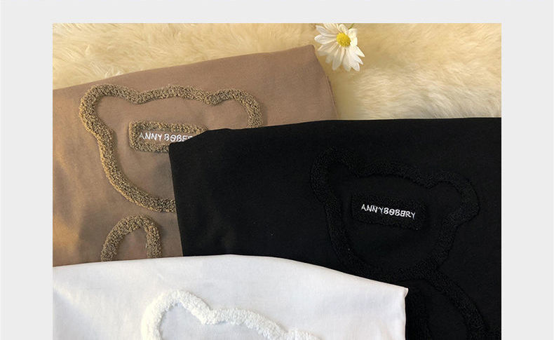 Áo thun ngắn tay họa tiết thêu hình gấu thời trang mùa hè 2021 dành cho nữ