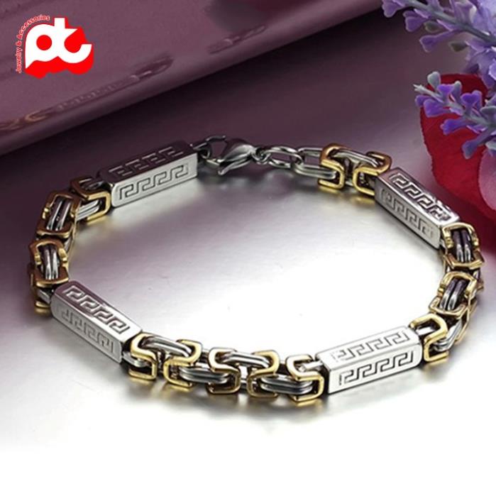 Lắc tay titan nam cao cấp đẹp sang trọng thép không gỉ kiểu ziczac dài PT JEWELRY kích cỡ 7mm PTLTNA93