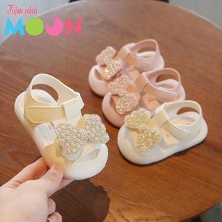 Sandal nơ đính đá cho bé gái - sandal chống vấp gắn nơ xinh xắn đế chống