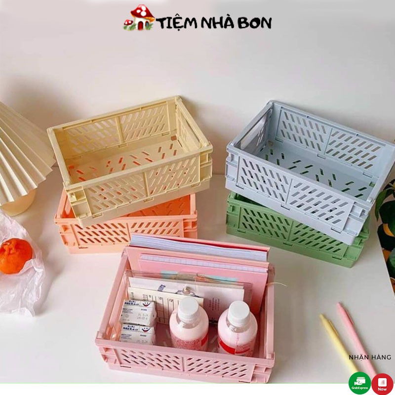 Kệ đựng đồ đa năng bằng nhựa có thể gấp gọn, Giỏ nhựa mini gấp gọn để bàn đựng đồ tiện dụng