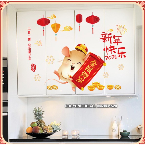 Decal dán Tết - Chuột Bảng Chữ đỏ 2020