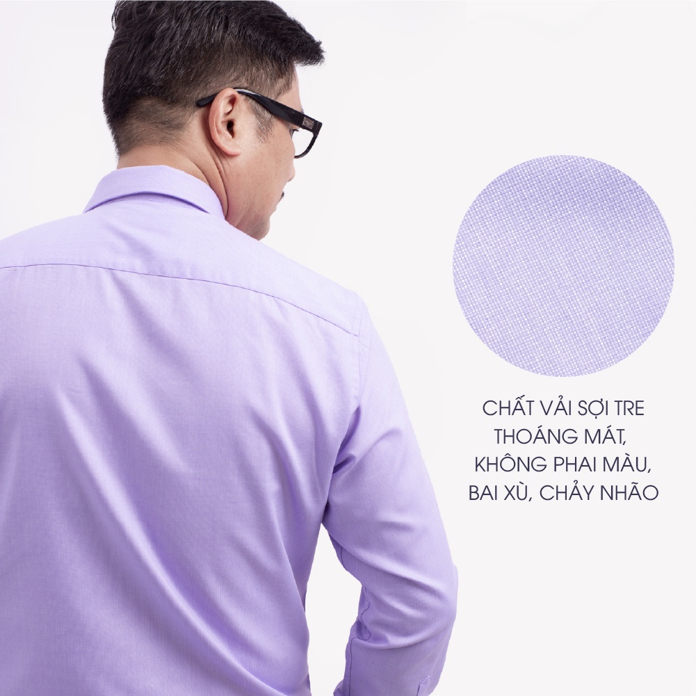 Áo Sơ Mi Nam Dài Tay Trung Niên ANCHI Màu Tím Nhạt Trơn Vải Sợi Tre Cao Cấp