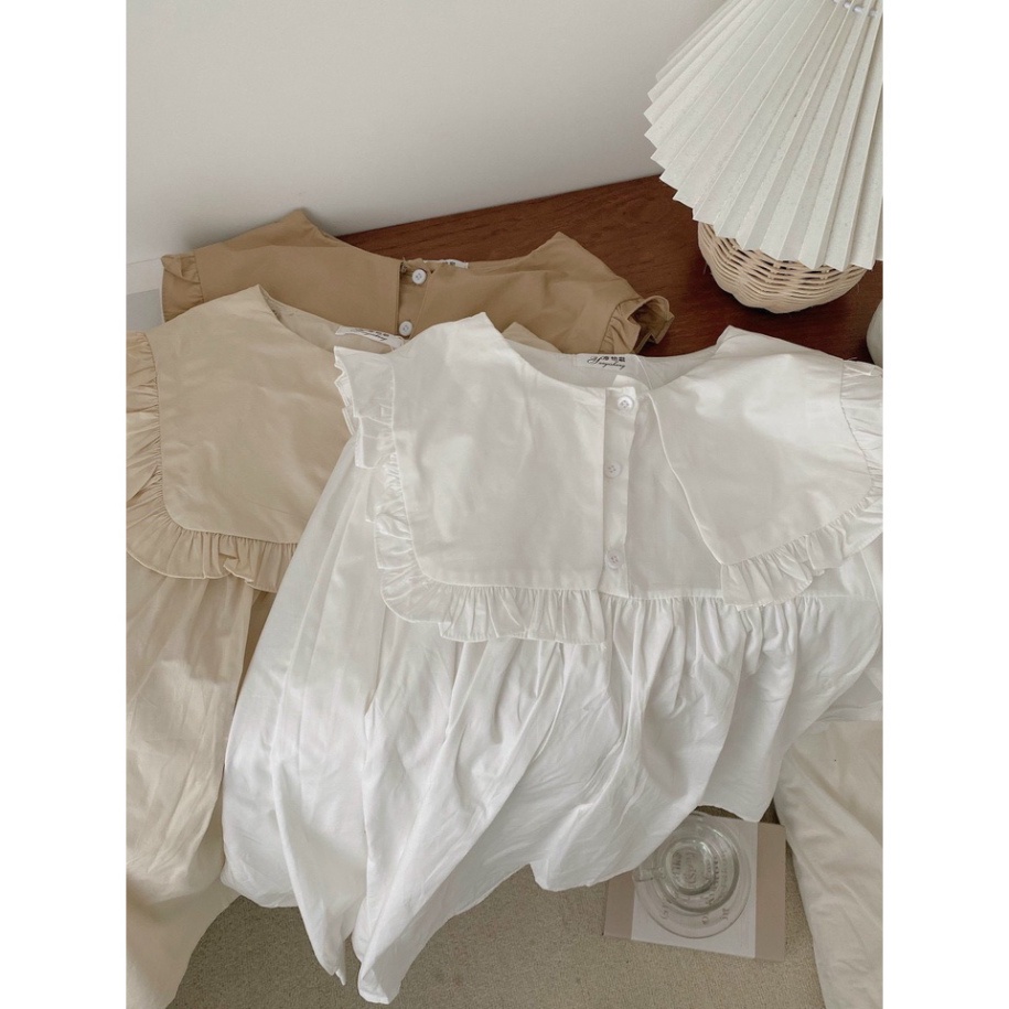 Áo sơmi nữ xuông form rộng phối cổ bèo bản to tươi trẻ A259 Nội Y Xanh hàng đẹp trendy - nội y xanh