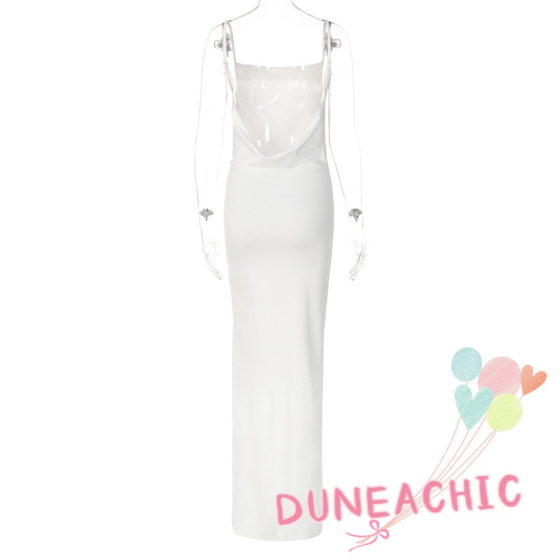 DUNEA Đầm Hai Dây Hở Lưng Màu Trơn Xẻ Tà Thời Trang Cho Nữ L0530