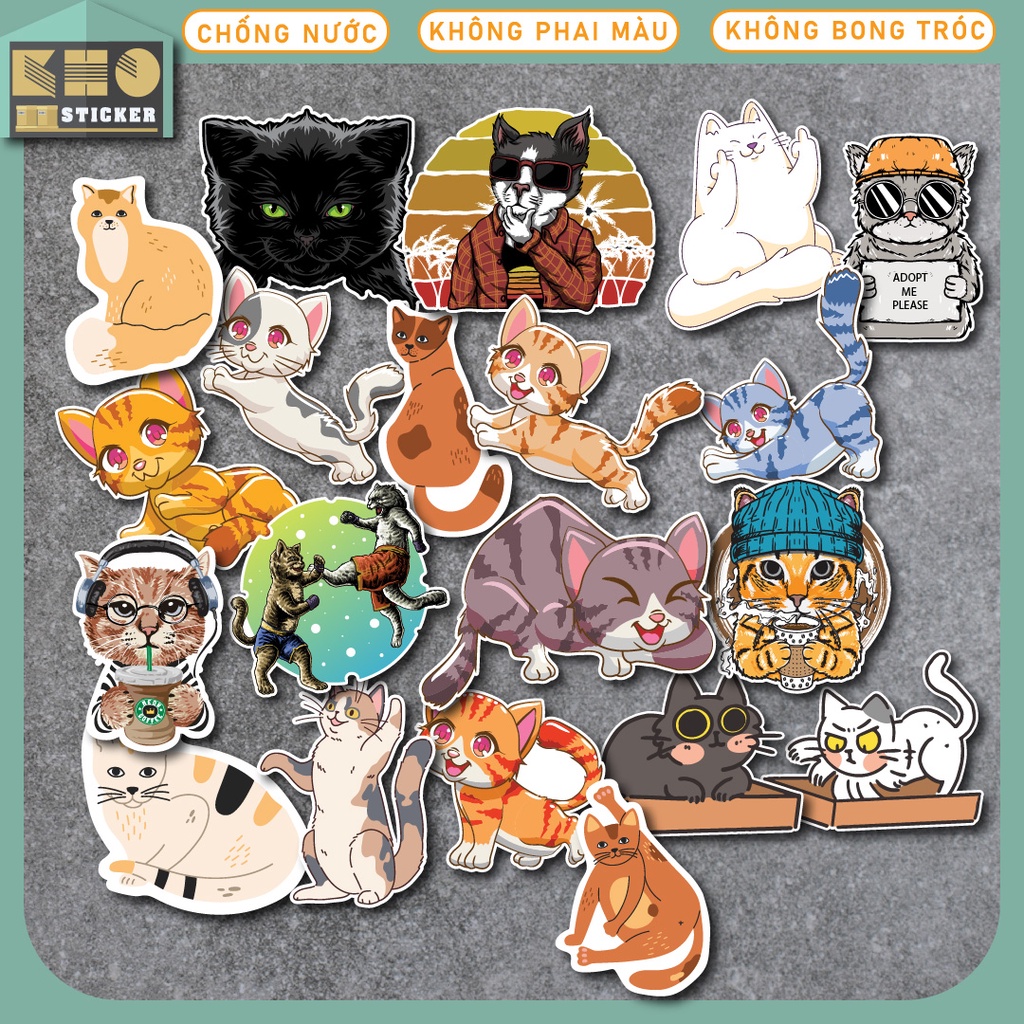Combo 50 Sticker So Cute Cat chống nước sticker dán laptop, điện thoại, đàn guitar, mũ bảo hiểm, vali. MSP: ST34
