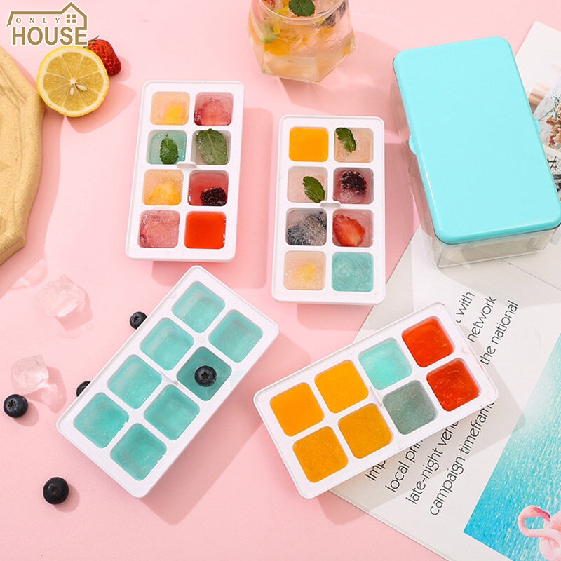 ONLY HOUSE  Khay Làm Đá 8 Ngăn Dạng Nhấn Bằng silicone Sức Chứa Lớn Cho Hộ Gia Đình