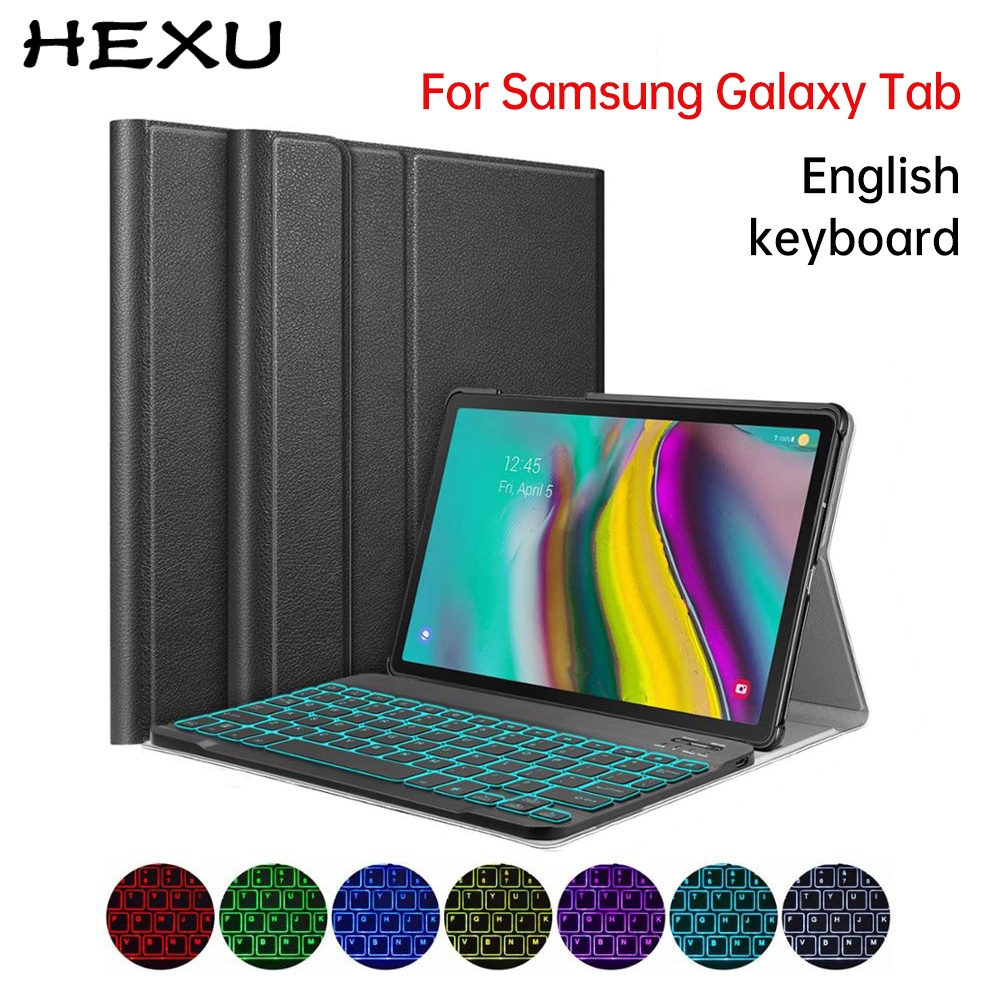 Hexu Bao Da Kèm Bàn Phím Không Dây Cho Samsung Galaxy S7 FE T870 S7+ Plus T970 Tab A 10.1 10.5 S6 T860 S5e T720 T725 T510 T515 T580 T585 T590 T595 S6 Lite 10.4 P610 P615 Magnetic Magic Slim Stand Cover